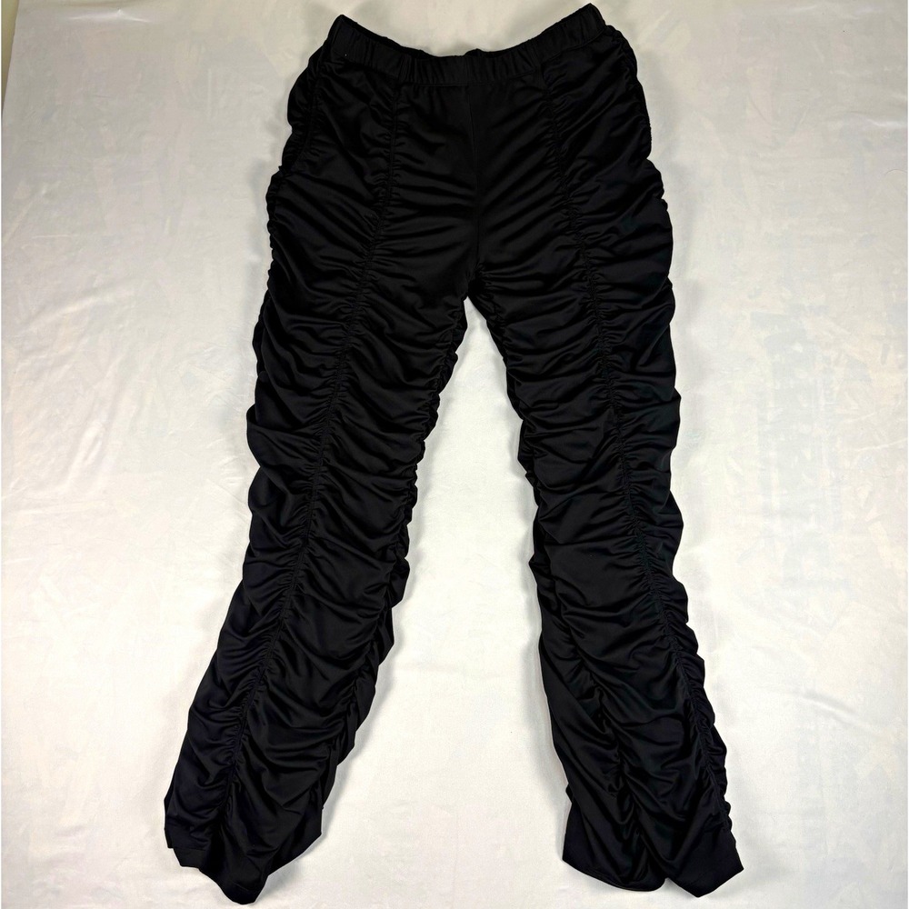 Halara Women's Black Ruched Flared Knit Pants Slim Fit Stretch Size L Regular